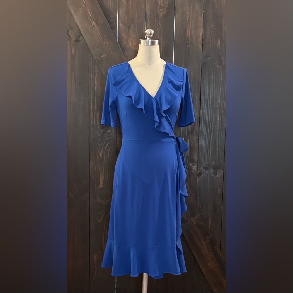 The Limited Elegant Blue Ruffle Wrap Dress